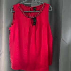 Red sleeveless blouse with bead detailing